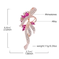Detailed view of rose gold alloy brooch with pink rhinestones and precise dimensions - Streamline Bouquet Rose Gold