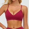 Soutien-gorge de sport bordeaux col en V avec bretelles fines et dos en Y réglable - M / Rouge Cerise