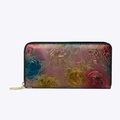 Iridescent long floral embossed wallet with zipper and gradient rose pattern design - Colorful Gold Rose