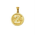 Pendentif rond plaqué or 18K avec lettre Z et finition en métal martelé texturé - Lettre Z (S-P173-Z)