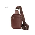 Men's crossbody chest bag in coffee textured leather with adjustable shoulder strap - Coffee