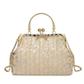 Retro gewebte Abendtasche mit goldenem Schleifenverschluss und Leopardenmuster-Finish - Silber