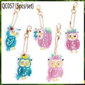 DIY Owl Diamond Painting Keychain Set QC057 with 5 Pcs colorful rhinestone pendants - QC057 (5-Piece Set) Single-Sided