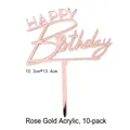 Rose gold acrylic happy birthday cake toppers 10 pack set with hollow heart design - Happy Birthday Style 1 (Rose Gold) / 10 Pcs
