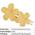 Detailed size specifications of the yellow matte flower hair claw clip on white background - Yellow