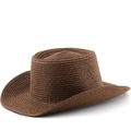 Classic dark brown woven straw fedora hat with upturned brim for sun protection - M (56-58cm) / Coffee