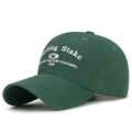 Dark green cotton baseball cap with white embroidery and adjustable soft top crown - Adjustable / Green