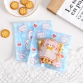 Blue plaid resealable bag with cute cartoon bear pattern for cookies and snacks - Heart Bear / 13.5 x 13.5cm