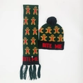 Green LED knitted Christmas set with beanie and scarf featuring Gingerbread Man pattern - Set 18 (Dark Green Gingerbread)