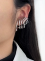 Modern silver multi-layer hoop earrings with a punk-inspired stacked metal design - Silver