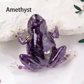 Handcrafted amethyst crystal and gold foil resin frog figurine for home decoration - Amethyst