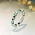 Silver evil eye open ring with green enamel and sparkling cubic zirconia stones - Silver-Green