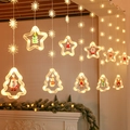 Warm white LED curtain lights with stars, Christmas trees and reindeer figurines - Battery Remote [120 LEDs] / Snowflake Star + Tree Ring [Warm White]
