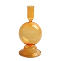 Elegant amber orange glass candle holder with a spherical body and tall neck design - Orange-Yellow Sphere High Neck (C2)