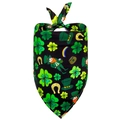 St. Patrick's Day pet bandana featuring clover, leprechaun and rainbow motifs on black - M / Black Clover