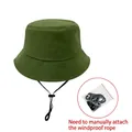 Chapeau bob en coton vert armée avec cordon coupe-vent réglable pour le soleil - Adulte (56-58CM) / Sans Corde Coupe-vent / Vert Armée (18)