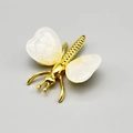 Golden butterfly brooch with white translucent heart-shaped stone wings - White Crystal