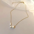Elegant gold pearl necklace with four white gradient pearls on a minimalist chain - 15# Necklace - Gold