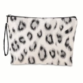 Portable cosmetic bag with leopard print, zipper closure and black wristlet strap - With Strap / Grey White Leopard Style (xy-022-03)