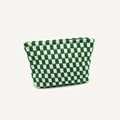 Green and white checkered knitted makeup bag with textured woven fabric on white background - Green Plaid