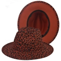 Cappello fedora con stampa leopardata a tesa larga in feltro marrone rossastro - M (56-58cm) / Rosso ruggine