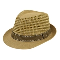 Chapeau fedora d'été en paille pour homme avec maille respirante et ruban rayé - Adulte Taille Unique 58cm / Khaki