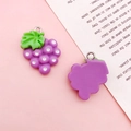 Purple resin grape charms for jewelry making featuring green leaves and metal rings - 18x23mm / Purple Resin Grape