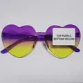Purple and yellow gradient rimless heart sunglasses in candy jelly color style - Purple and Yellow