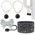 Sparkling crystal ball pendants and black rhinestone bracelet set for Stanley cup - Black