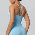 Ensemble de yoga bleu clair avec soutien-gorge dos croisé et legging taille haute - S / Hauts / Bleu Ciel