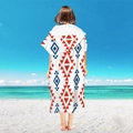 Hooded microfiber beach poncho with red and blue bohemian geometric print for adults - Pullover Style - Red Rhombus