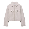 Minimalist light grey zip-up jacket with classic collar and front flap chest pockets - S / Off White
