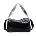 Bolso Boston de charol negro brillante con correa plateada y etiqueta de marca - Negro