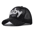 Casquette trucker noire en maille avec paillettes et lettrage Baby orné de perles - Noir