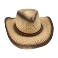 Chapeau de cow-boy en paille dégradé beige et marron avec ruban tressé décoratif - Blanc Cassé 3 (Corde Tressée)