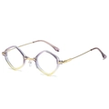 Punk diamond-shaped sunglasses with purple and yellow gradient lenses and gold temples - Purple Yellow Frame