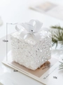 White sequined Christmas gift box ornament with ribbon bow, 10cm holiday tree hanging decor - White Style C