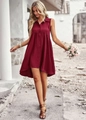 Détail d'une robe chemise sans manches rouge foncé courte devant et longue derrière - S / Bordeaux