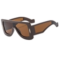 Futuristic oversized shield sunglasses with thick brown frames and wide geometric temples - Tea Frame Tea Lens