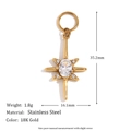 Star-shaped 18K gold pendant in stainless steel with white zircon stones and dimensions - Eight-pointed Star Pendant