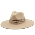 Classic beige Australian wool fedora hat with a handcrafted woven decorative band - M (56-58cm) / Beige