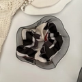 Elegant floral pattern scrunchie with black mesh trim and French vintage ribbon design - 7# Black White Geometric