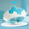 Blue adjustable baby shower cap with dinosaur motif and ear protection for infants - Dinosaur - Fresh Blue