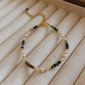 Bohemian multi-colored beaded bracelet with gold accents and adjustable chain for women - 41# Bracelet-Gold-Green (Gold Plated)
