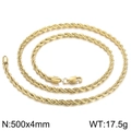 Golden titanium steel rope chain necklace 500x4mm with lobster clasp in 17.5g - Gold 500x4mm