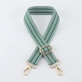 Adjustable green and white striped canvas bag strap with gold metal lobster clasps - Light Gold Buckle / Green/White