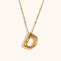 Polished 18K gold-plated balloon style letter D pendant necklace with bead chain - Gold-D
