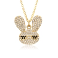 Golden bunny necklace with crystal-inlaid sunglasses pendant and polished chain - Rabbit