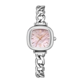 Montre femme à quartz avec bracelet chaîne argenté et cadran carré en nacre rose - Rose Argenté