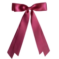 Elegant wine red satin ribbon bow hair clip with long streamers on white background - Burgundy